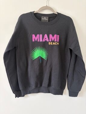 Alla Berman ‘Miami’ Beach Black Bejeweled Boyfriend Crewneck Sweatshirt S NWT